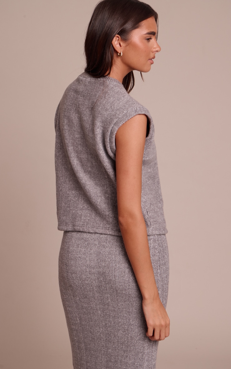 Grey Soft Brushed Chunky Rib Boxy Sleeveless Top  image 2