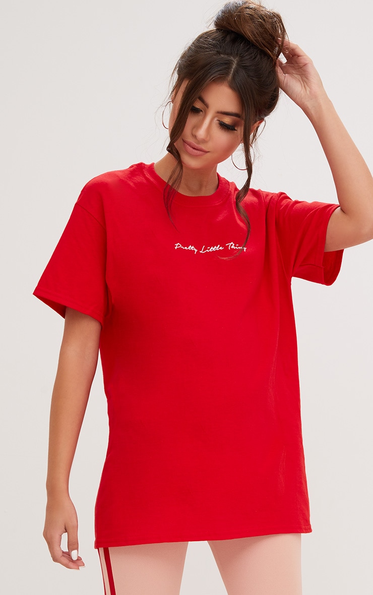 PRETTYLITTLETHING Red Slogan Oversized T Shirt PrettyLittleThing IE