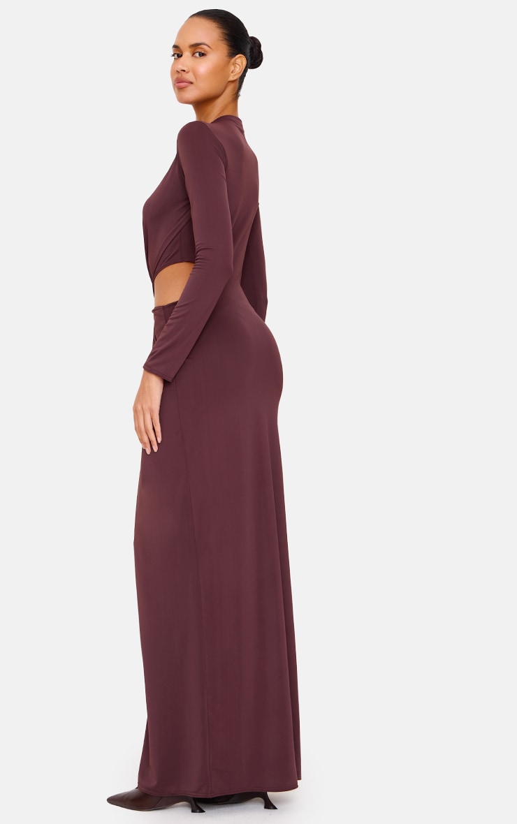 Chocolate Matte Sculpt Cut Out Twist Long Sleeve Maxi Dress image 2