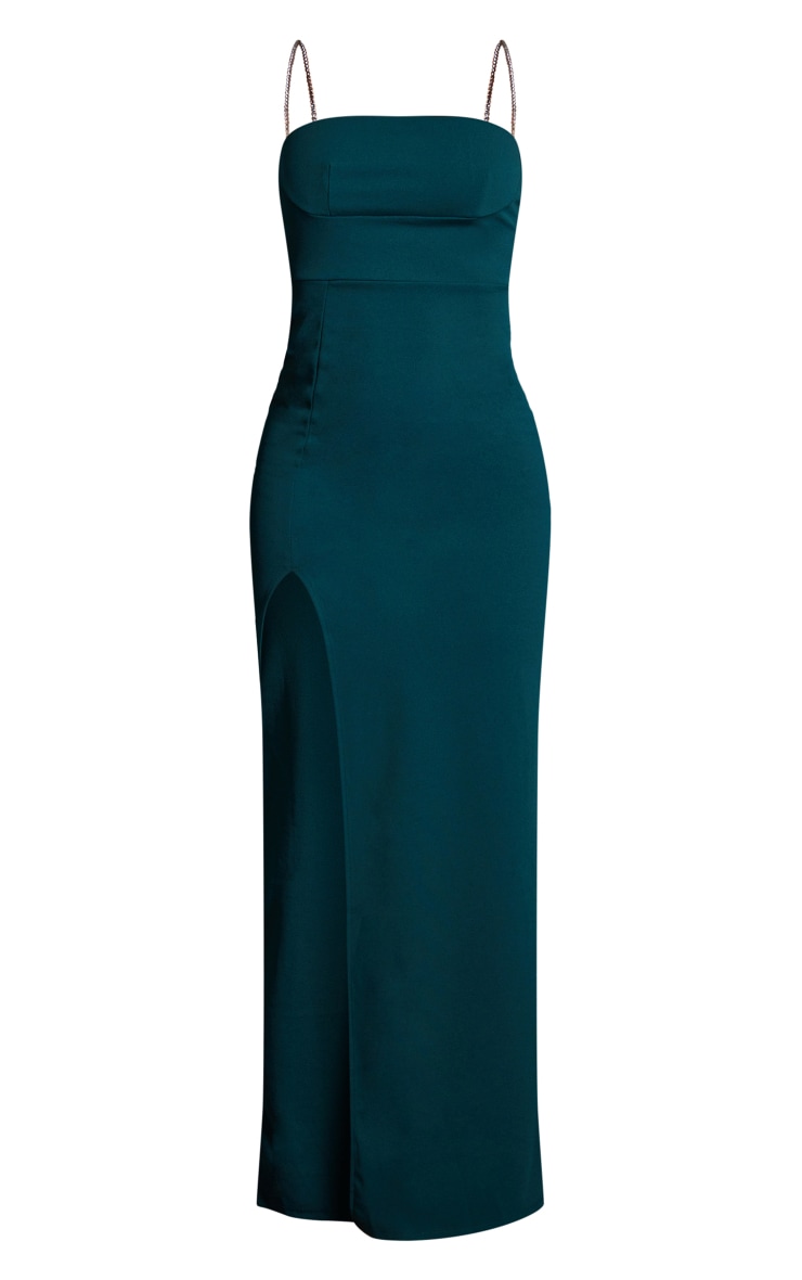 Emerald Green Diamante Strap Underbust Detail Crepe Maxi Dress image 5