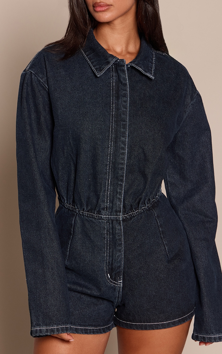 Petite Raw Indigo Long Sleeve Denim Playsuit image 4