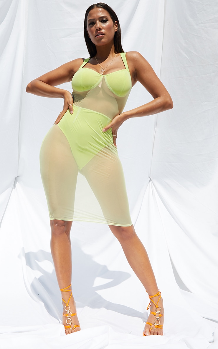 Shape Lime Mesh Cup Detail Midi Dress