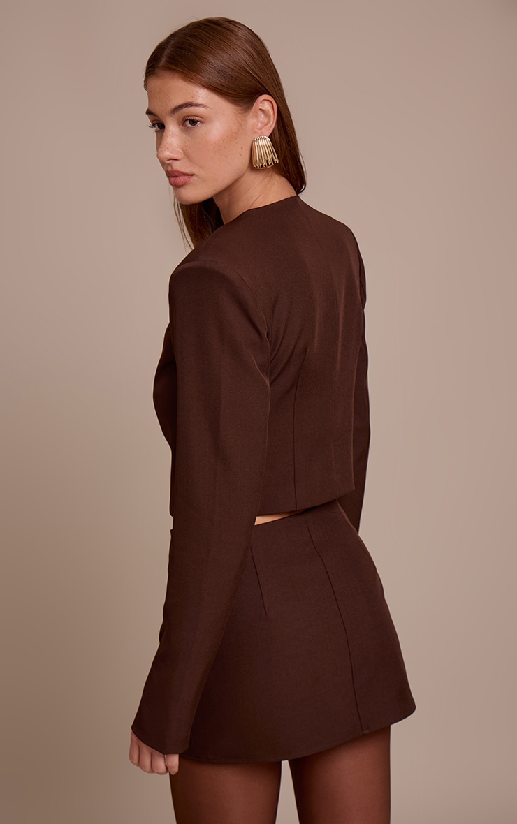 Dark Brown Tailored Woven Cropped Blazer image 2