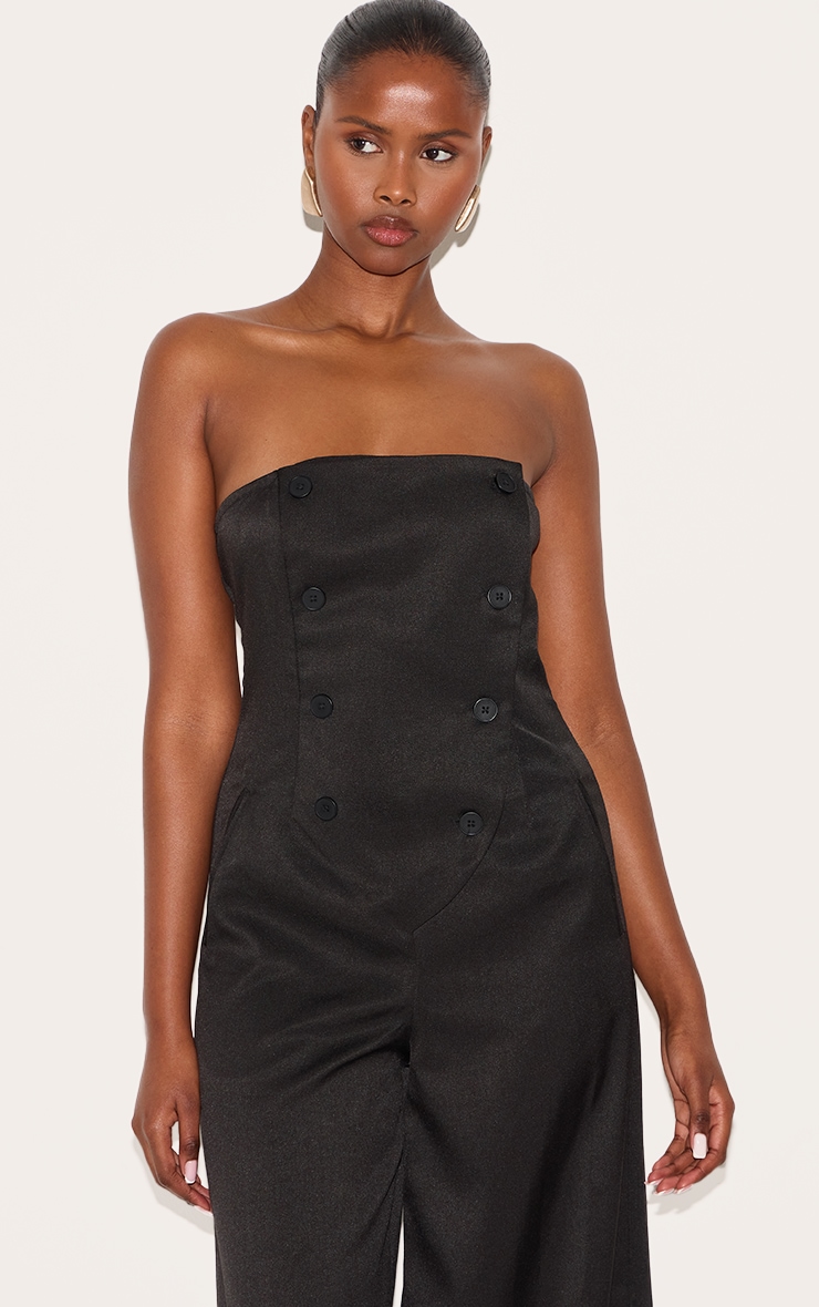 Combinaison de tailleur bustier large tissée noire à boutons image 4