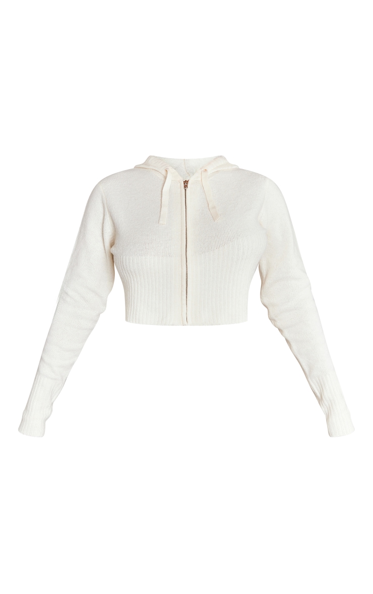 Petite Oatmeal Marl Knit Cropped Zip Cardigan image 5