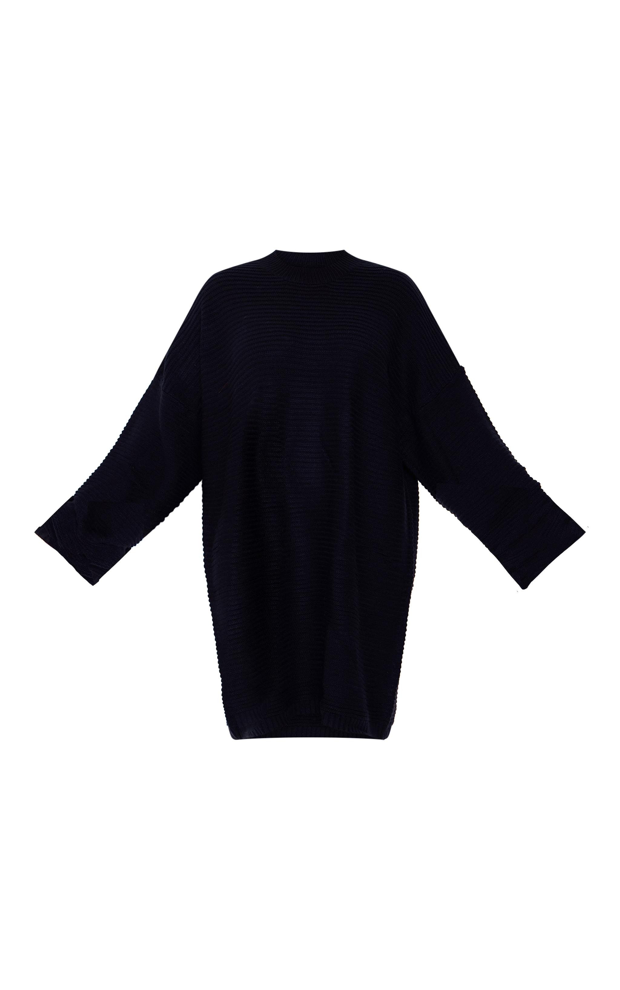 Plus Black Knitted High Neck Rib Jumper Dress image 5