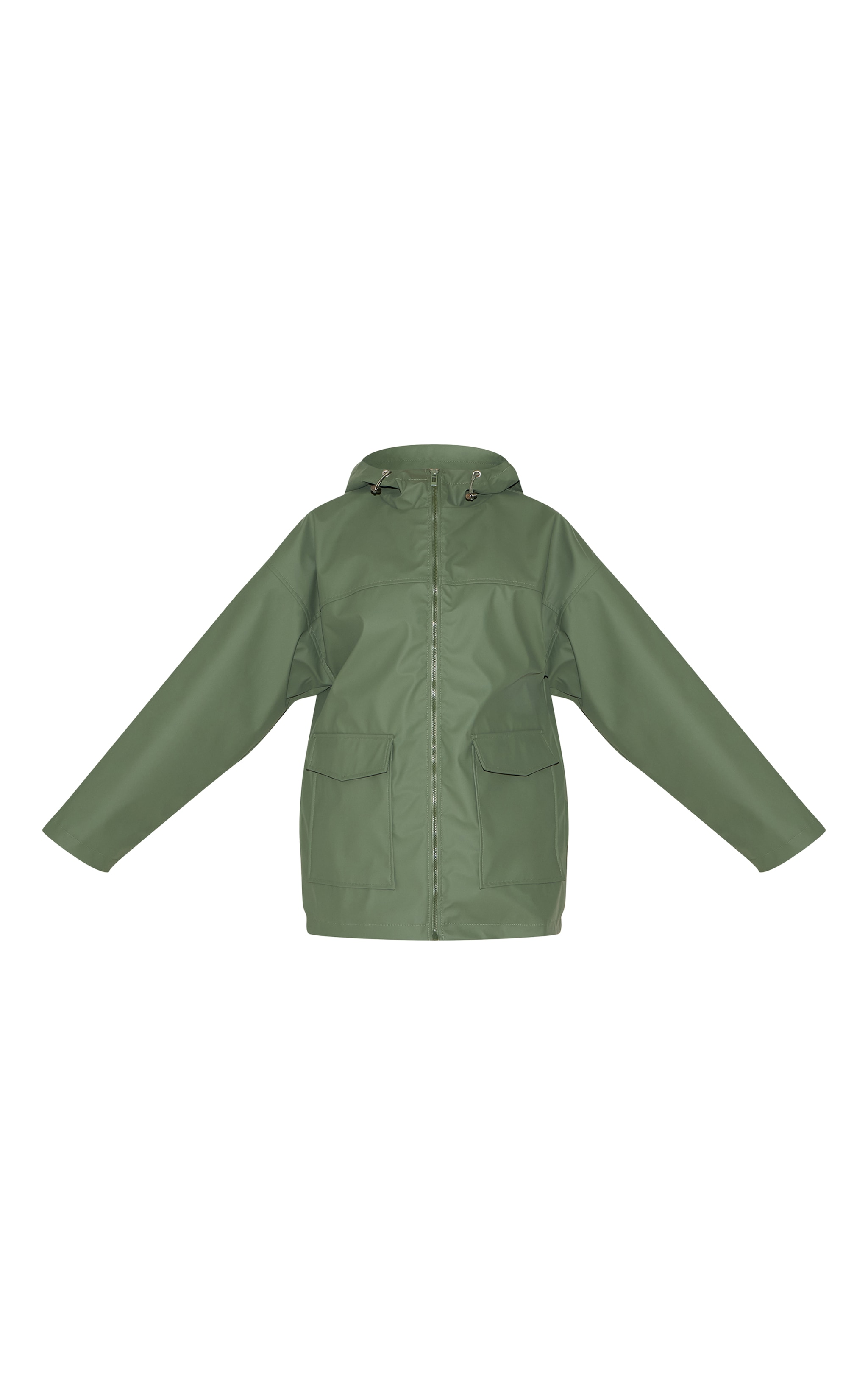 Khaki Rubberised Zip Up Jacket With Hood image 5