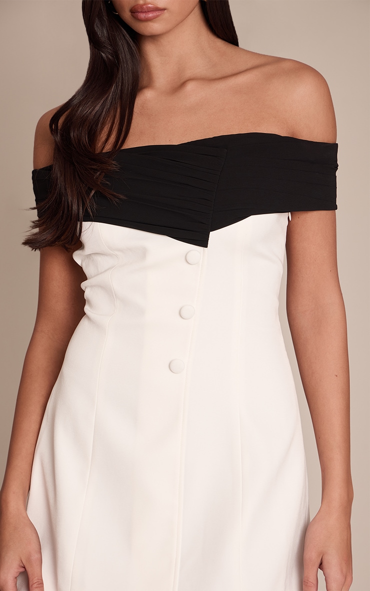 White Contrast Woven Bandeau Button Detail Mini Dress image 4