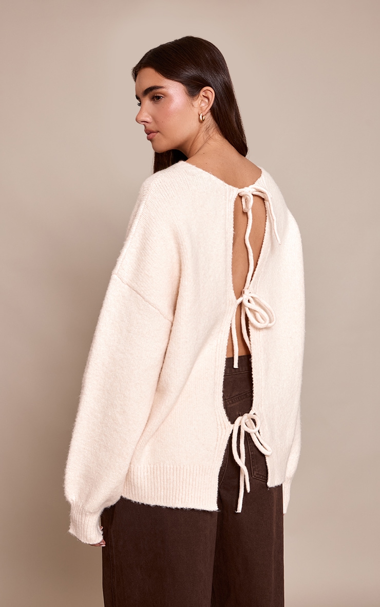 Cream Tie Back Oversized Cardigan  image 2