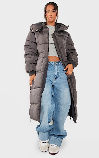Petite Charcoal Long Puffer Coat