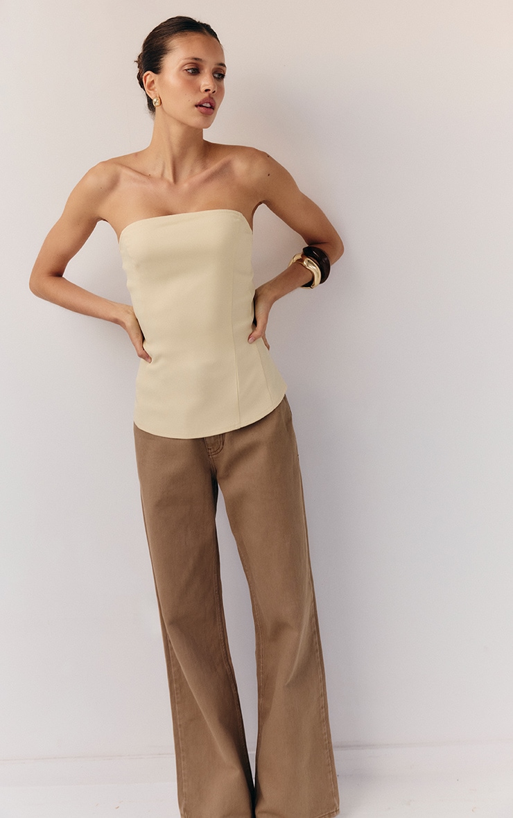 Mocha Contrast Stitch Wide Leg Jeans image 2