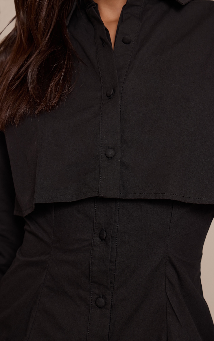 Tall Black Overlay Detail Long Sleeve Shift Dress image 4