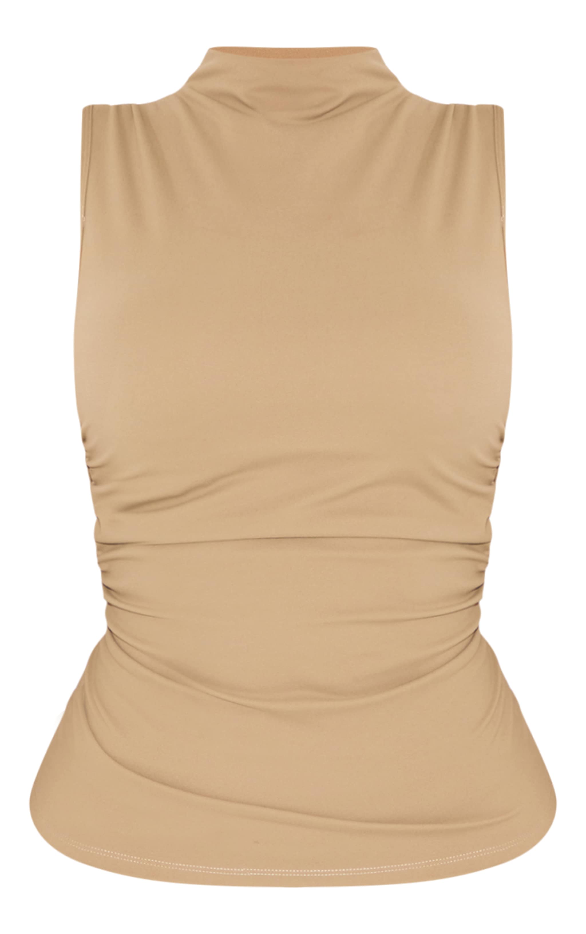 Shape Khaki Built In Bra Sculpt Boat Neck Ruched Side Top image 5