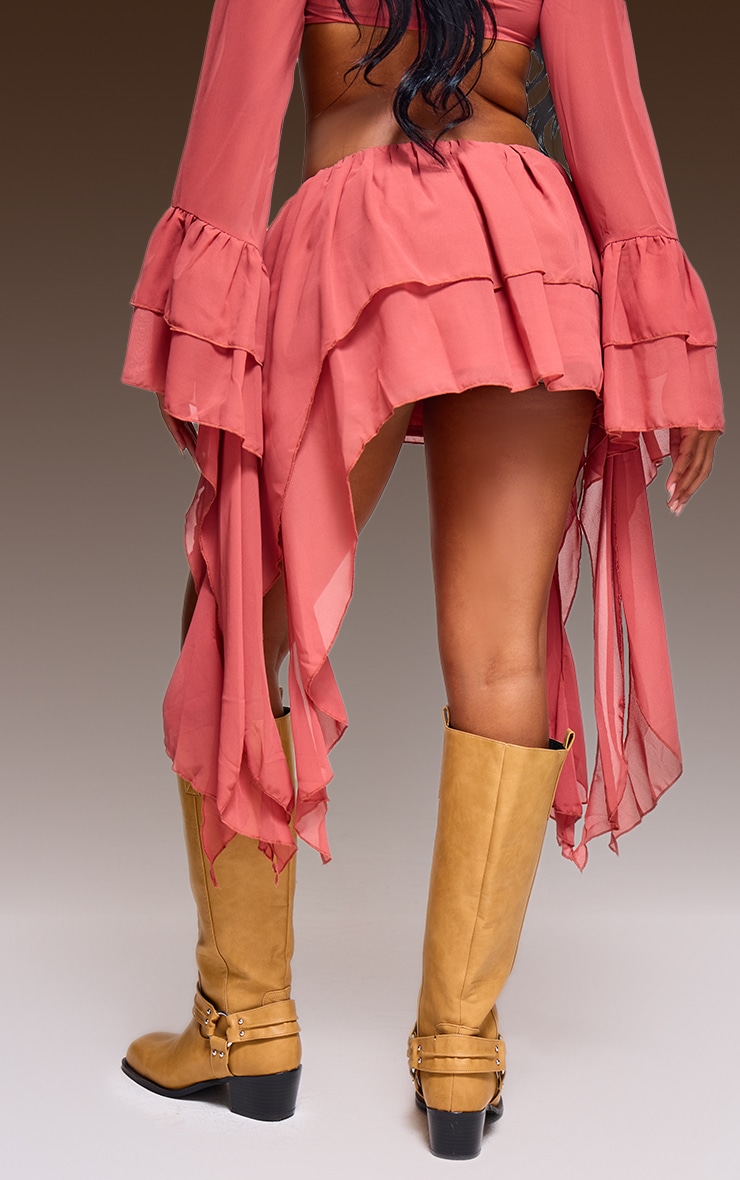 Peach Chiffon Ruffle Detail Mini Skirt image 3
