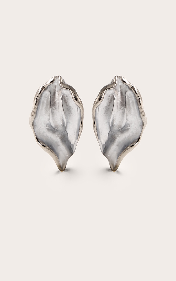 Silver Backed Pearl Petal Stud Earrings image 2