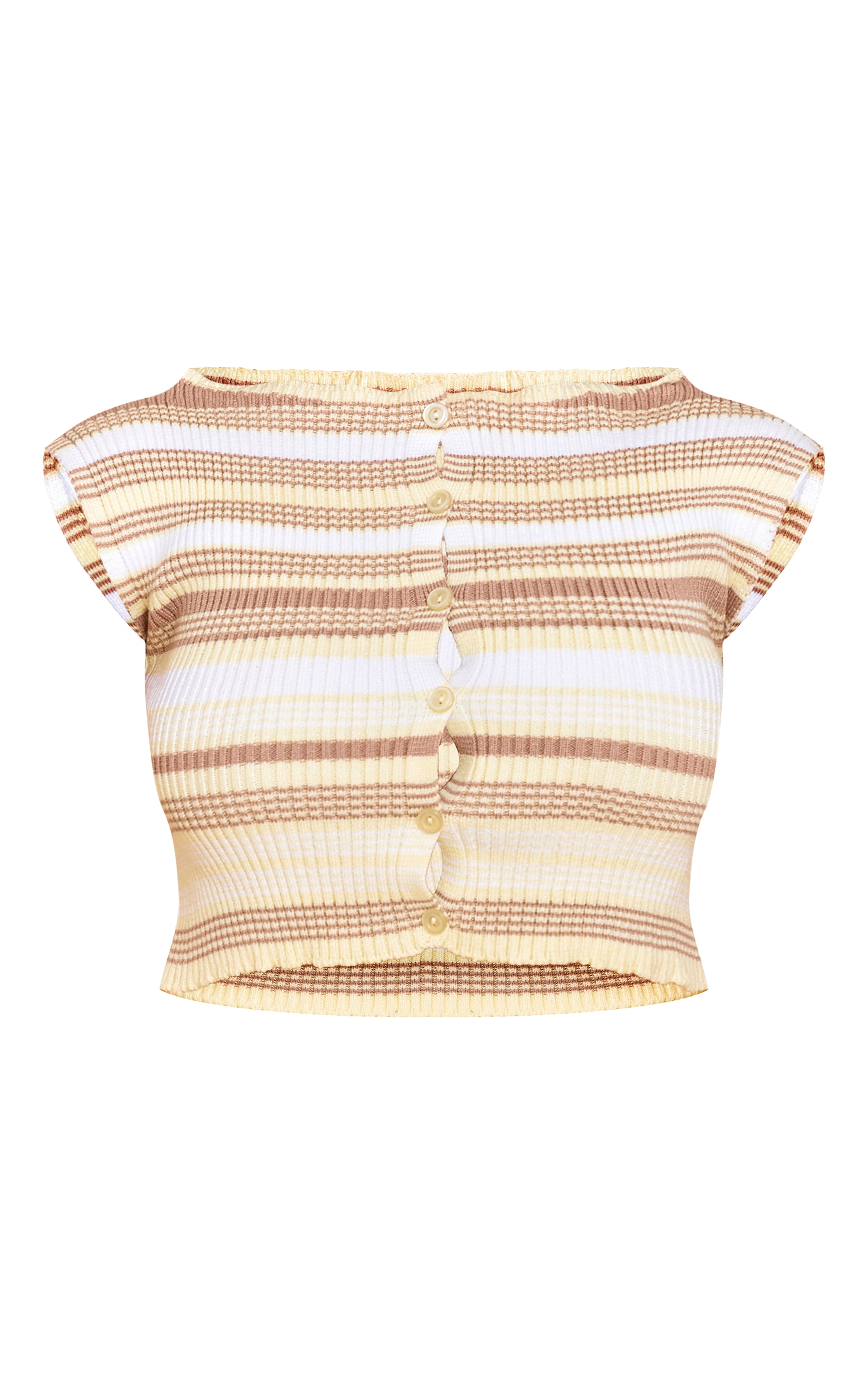 Shape Butter Yellow Knitted Stripped Button Front Boat Neck Top image 5