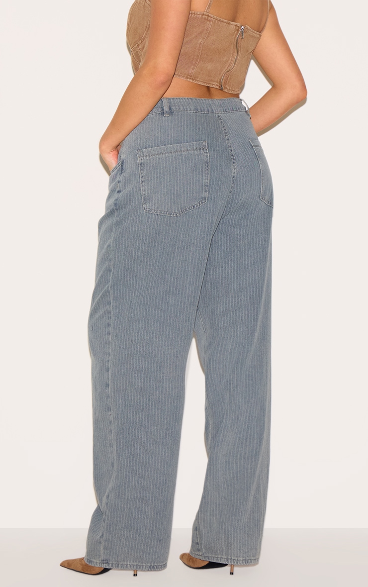 Plus Washed Blue Pinstripe Denim Boyfriend Straight Leg Jeans image 3