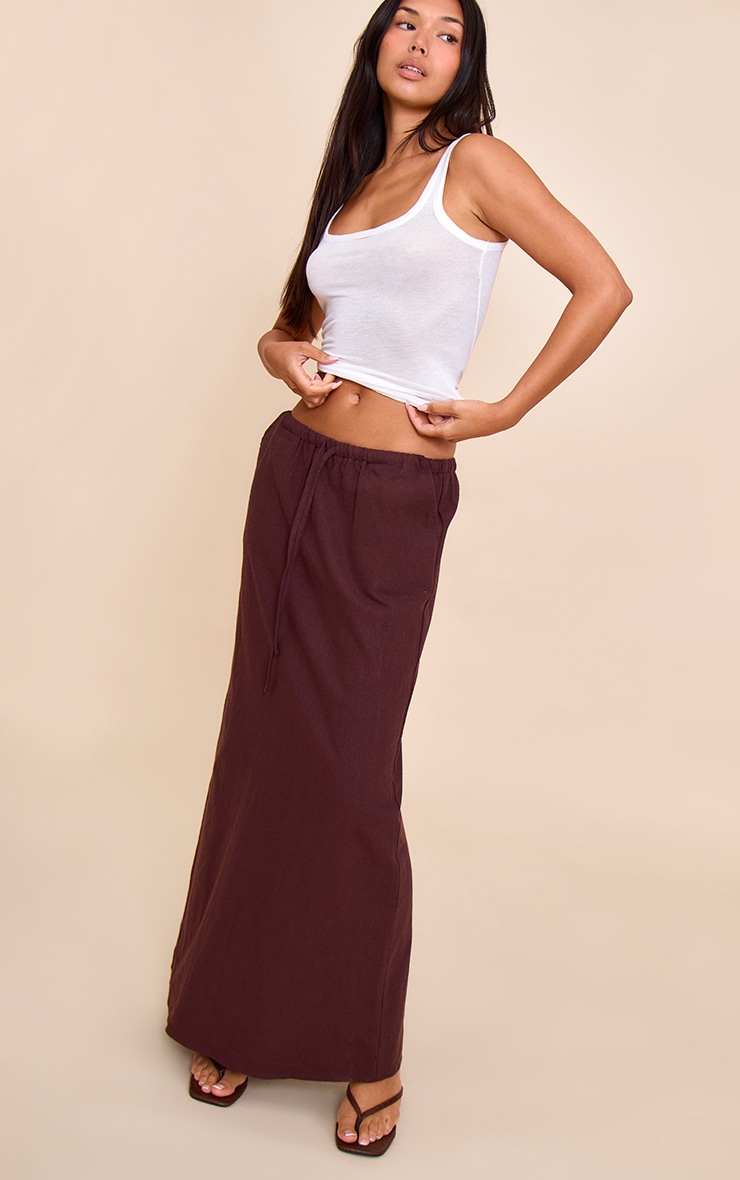 Deep Chocolate Premium Linen Drawstring Maxi Skirt image 1