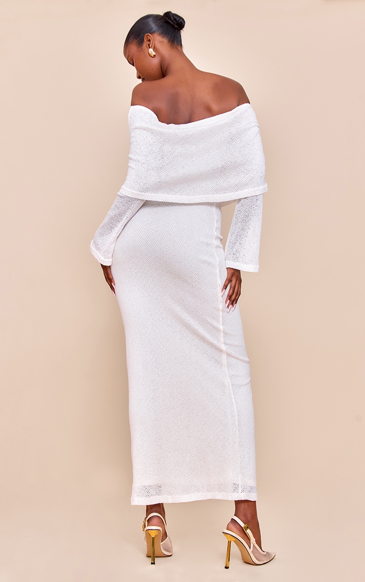 Cream Textured Bardot Foldover Maxi Dress image 2