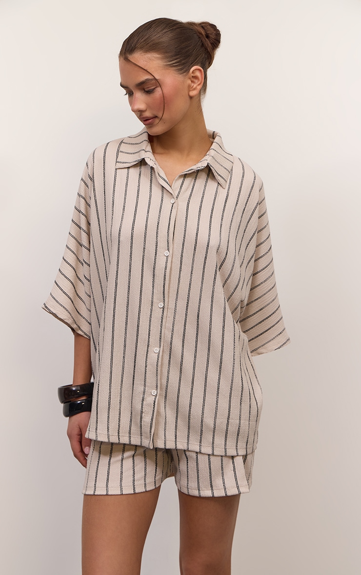 Cream Textured Stripe Oversized Shirt