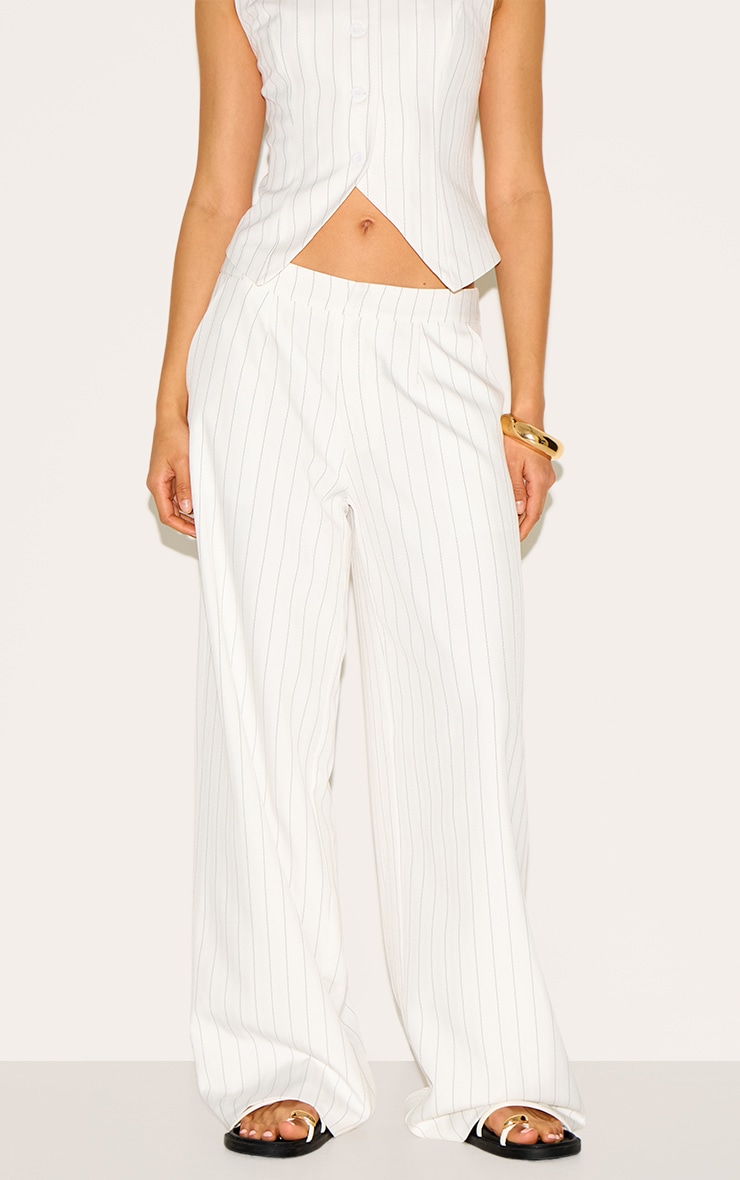 White Tailored Woven Pinstripe Wide Leg Pants image 2
