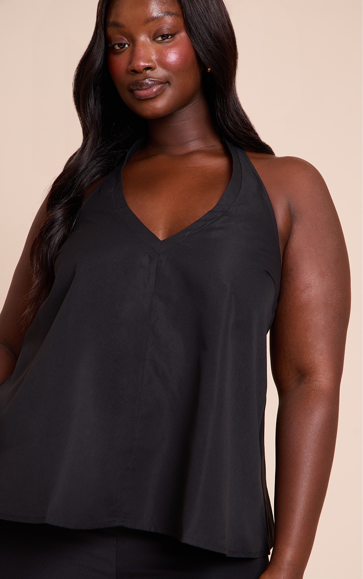 Plus Black Tailored Halter Frill Detail Top image 4
