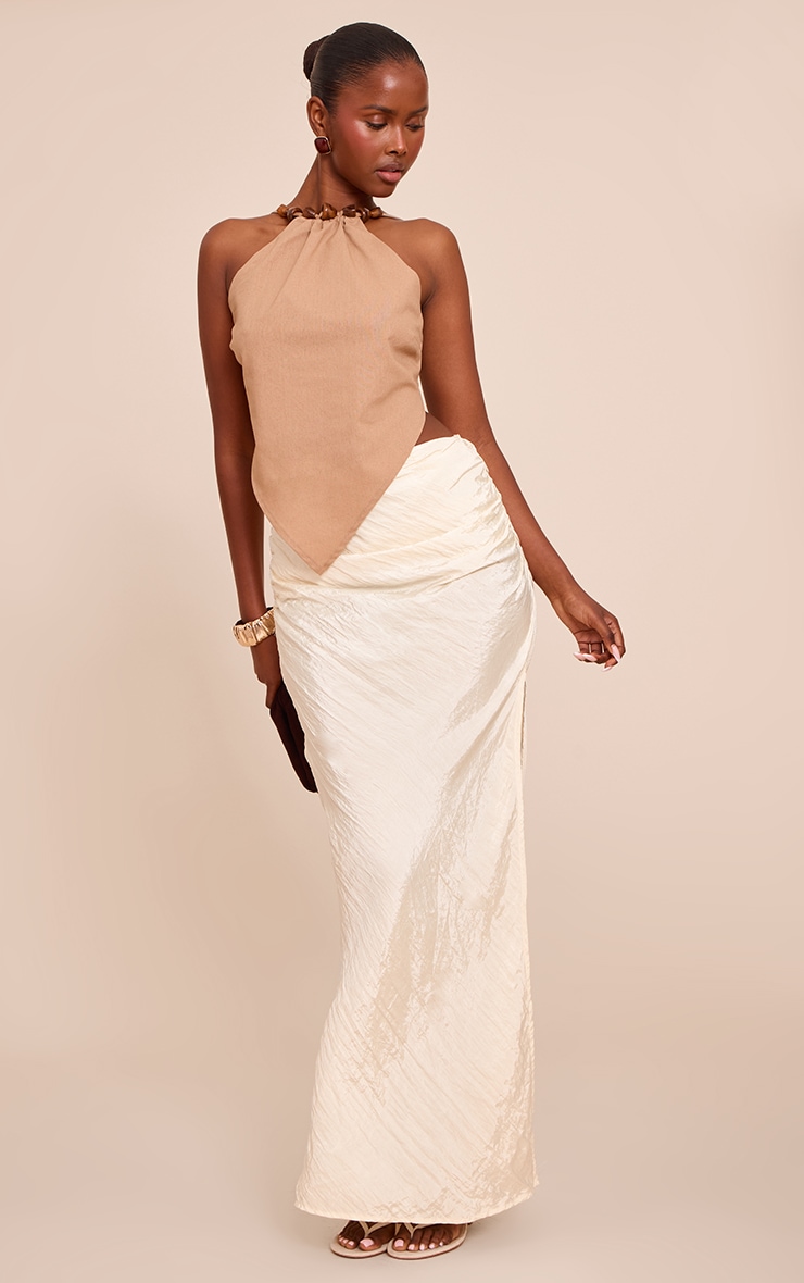 Cream Textured Woven Maxi Skirt image 2