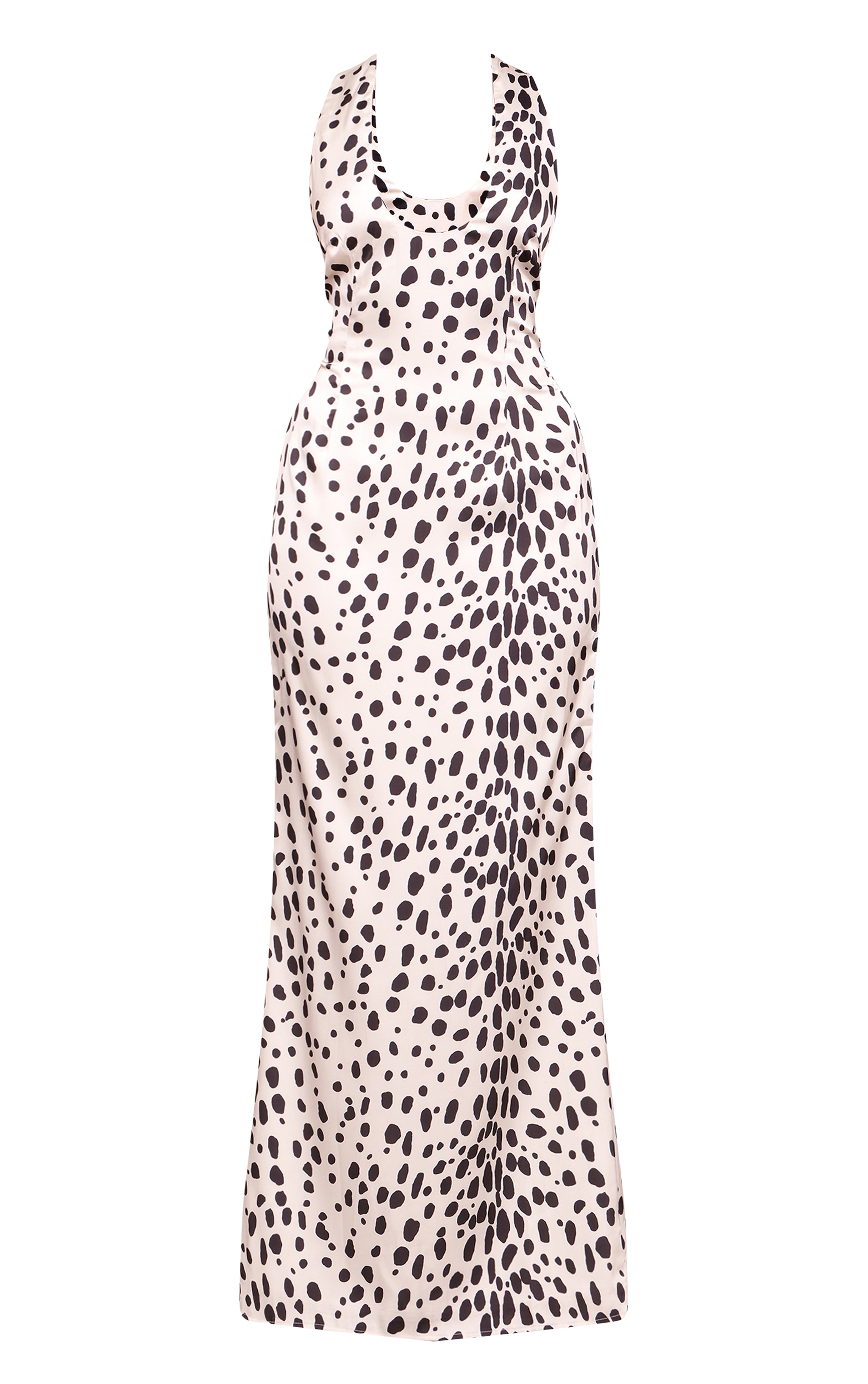 Dalmatian Printed Satin V Neck Cut Out Back Maxi Dress image 5