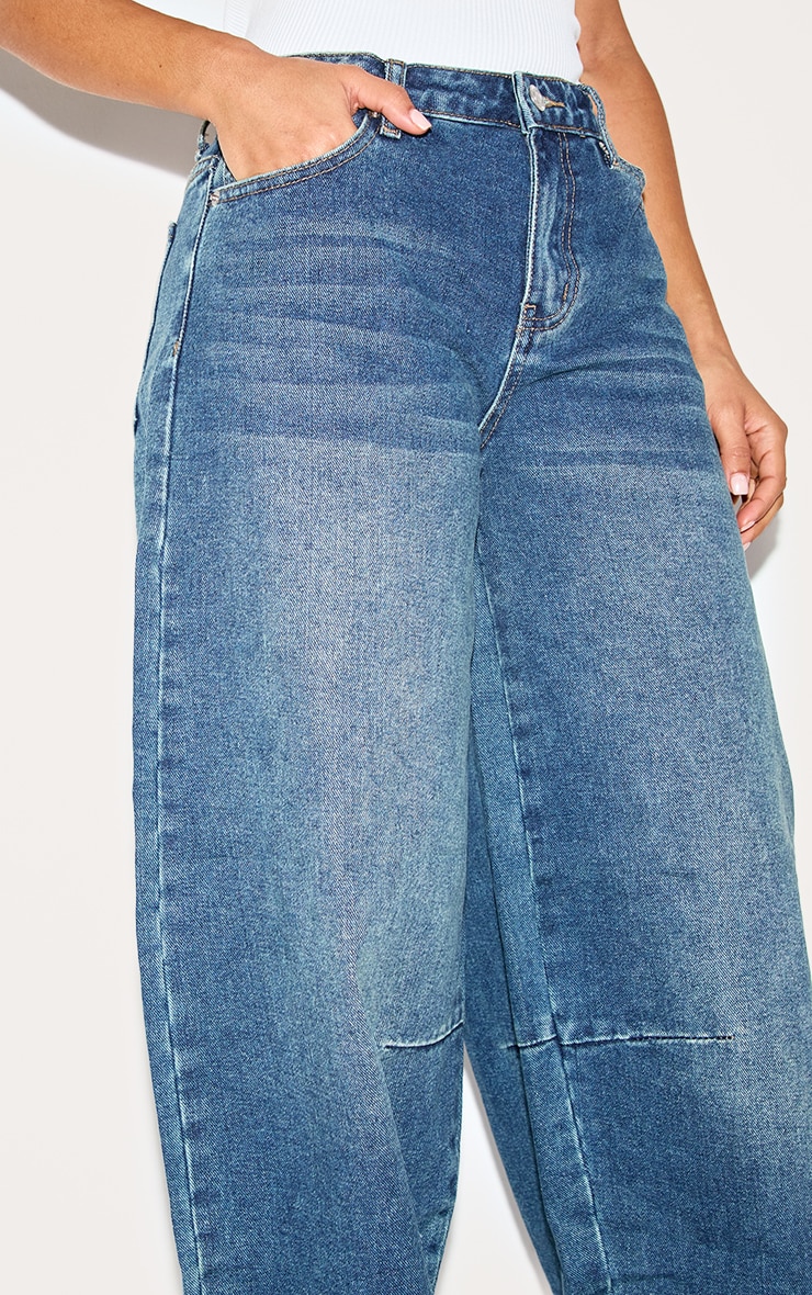 Petite Blue Denim Seam Detail Barrel Leg Jeans image 4