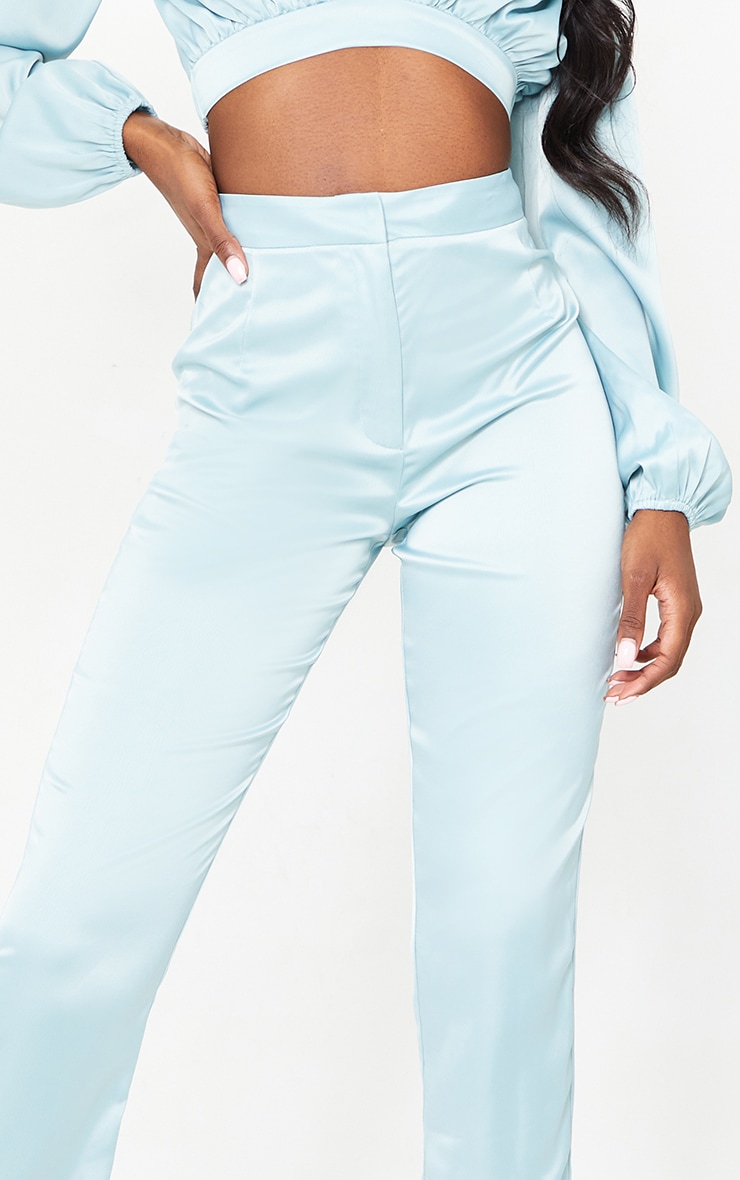 Tall Baby Blue Textured Satin Wide Leg Trousers image 4