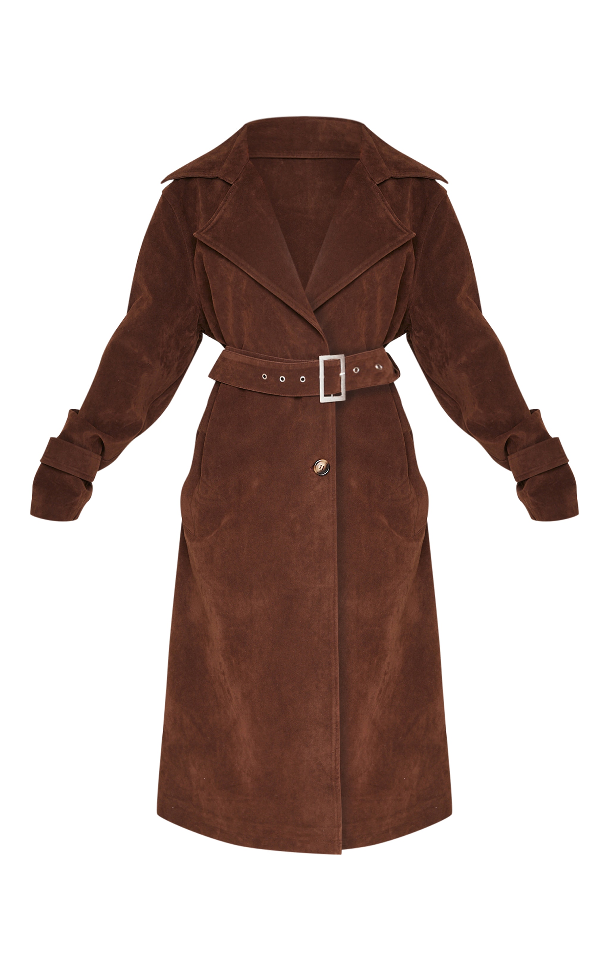 Petite Chocolate Faux Suede Belted Trench Coat image 5