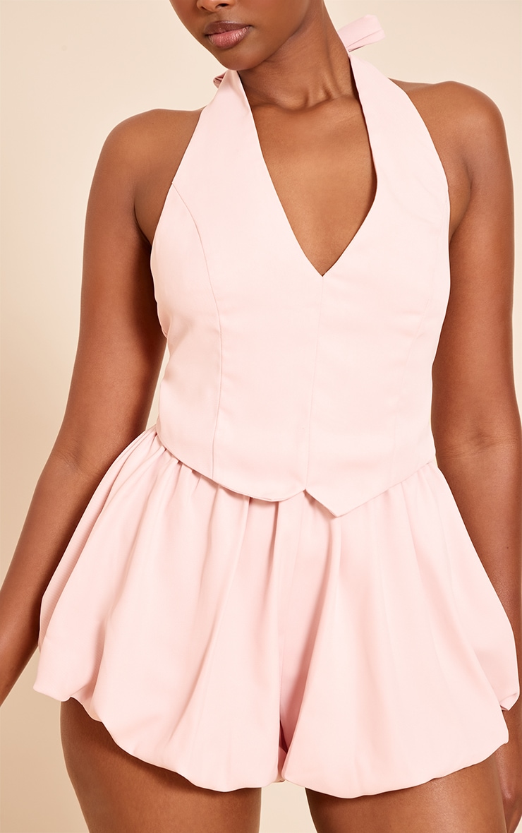 Baby Pink Waist Coat Puff Ball Romper image 4