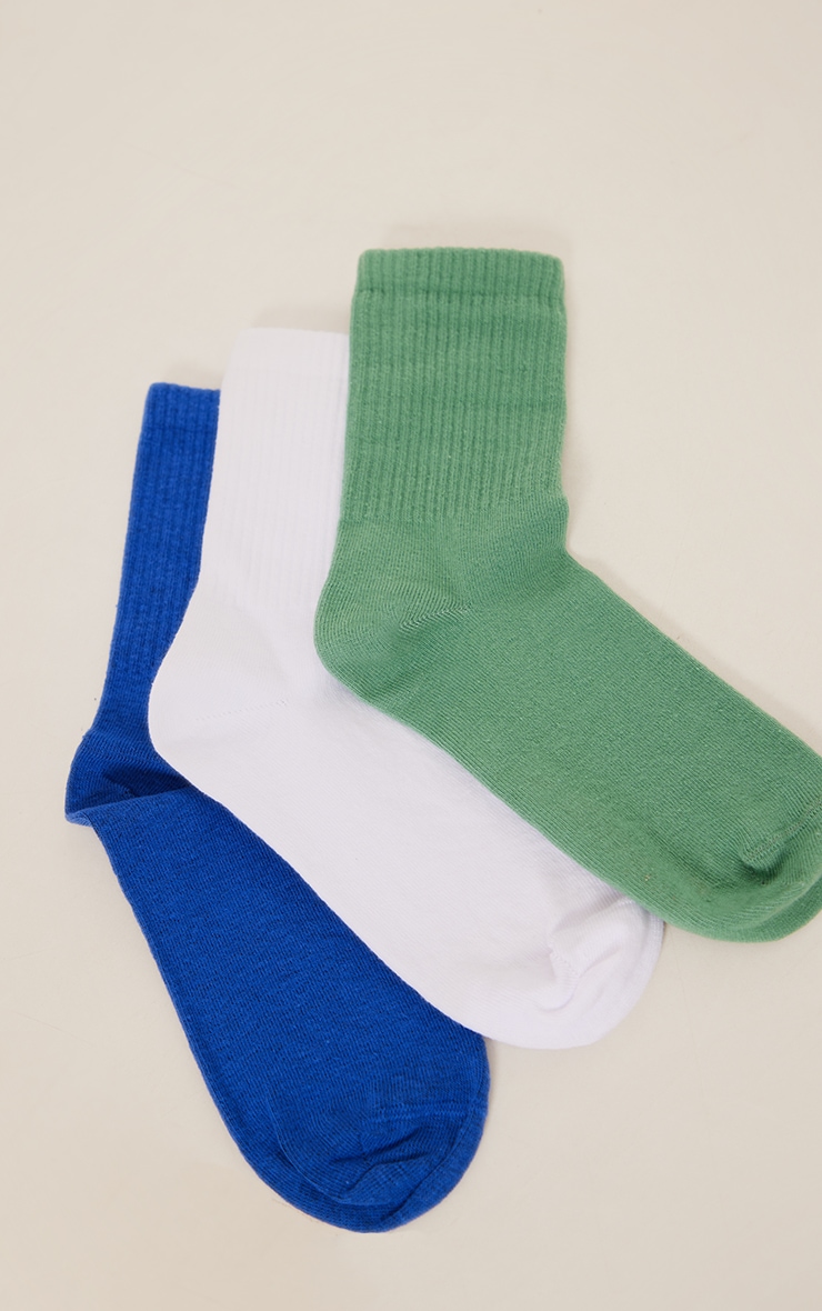 Blue & Green 3 Pack Ankle Socks