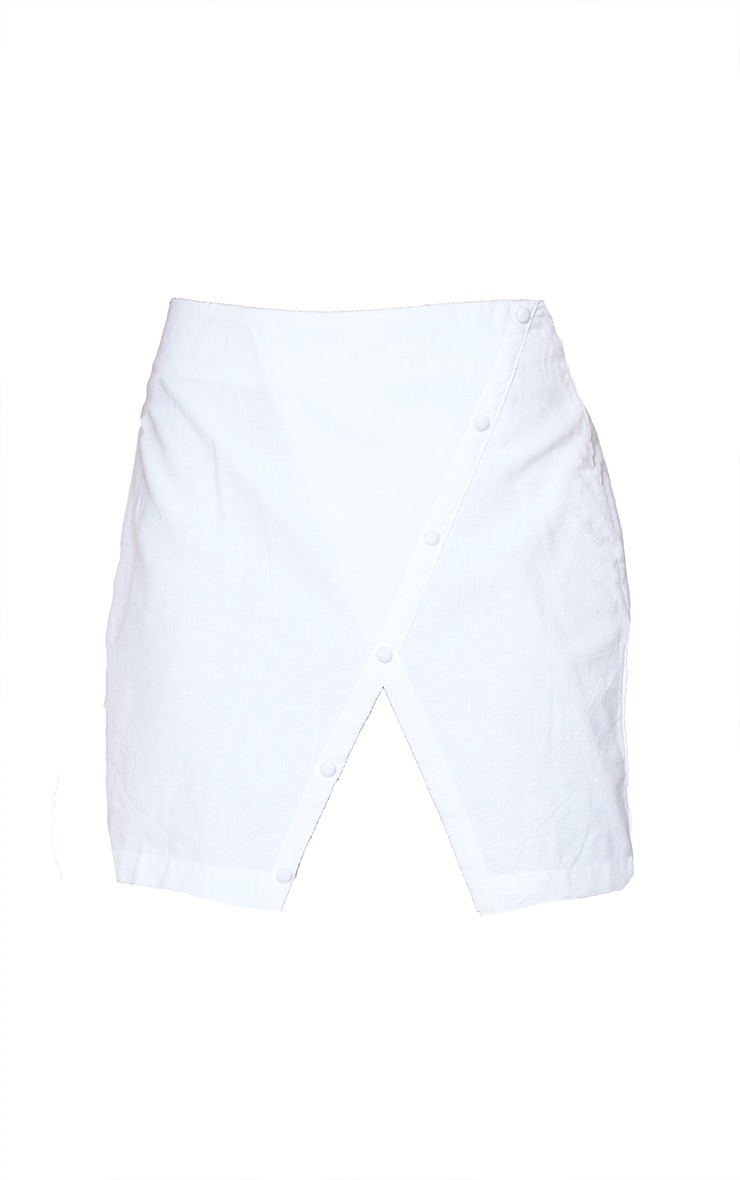 White Linen Look Button Split Hem Mini Skirt image 6