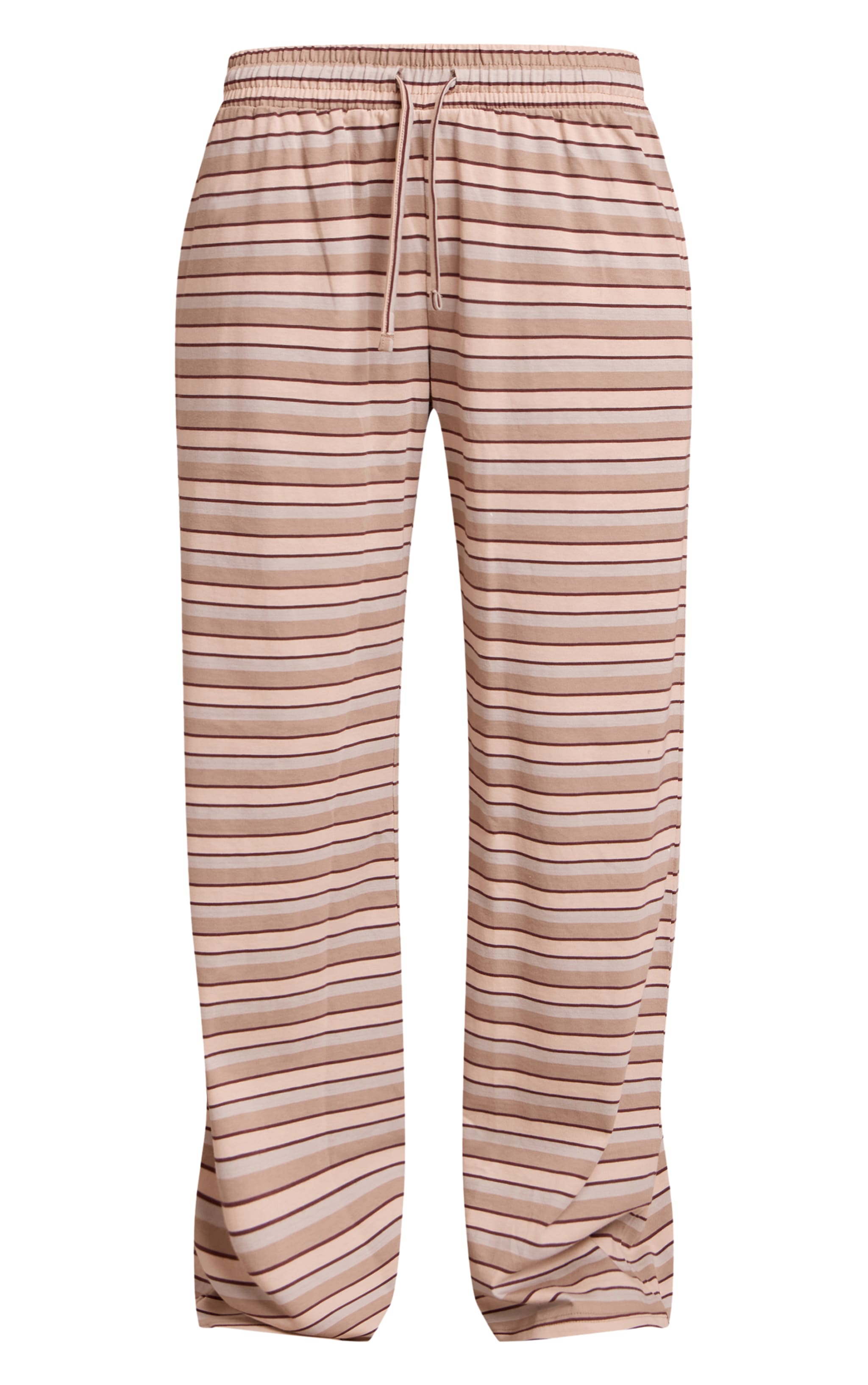 Light Brown Striped Wide Leg Drawstring Pants image 5