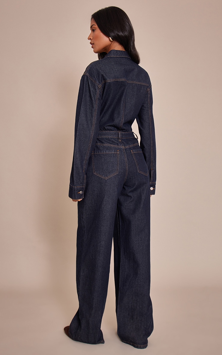 Tall Indigo Contrast Stitch Long Sleeve Denim Jumpsuit image 2