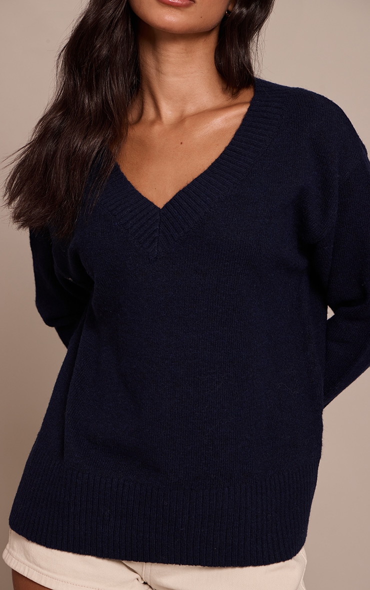 Petite Navy Knit V-neck Sweater image 4