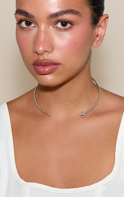 Silver Smooth Spherical Detail Collar Necklace