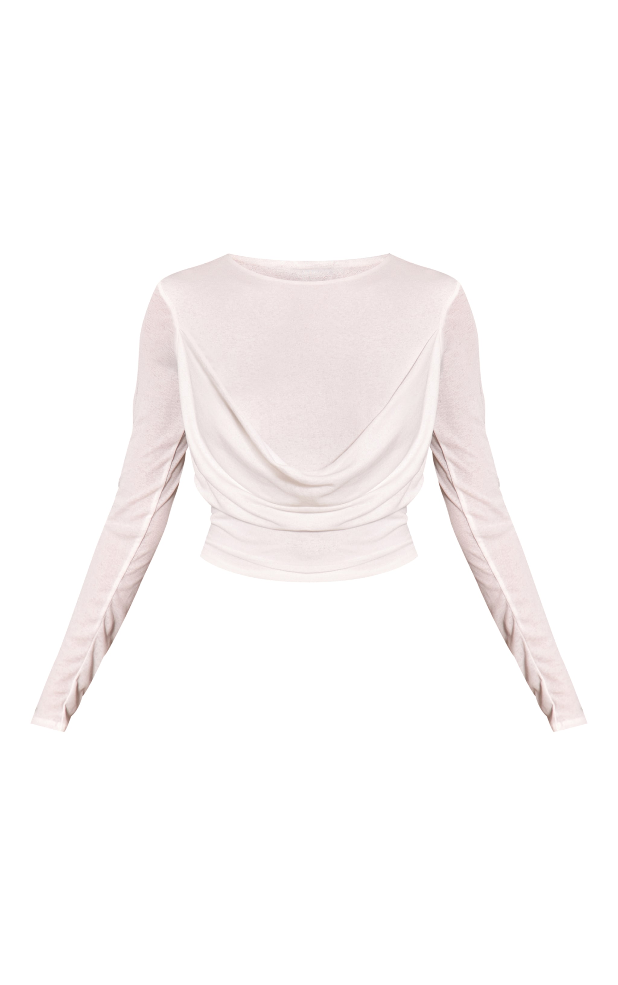 Cream Burnout Mesh Drape Detail Long Sleeve Top image 5