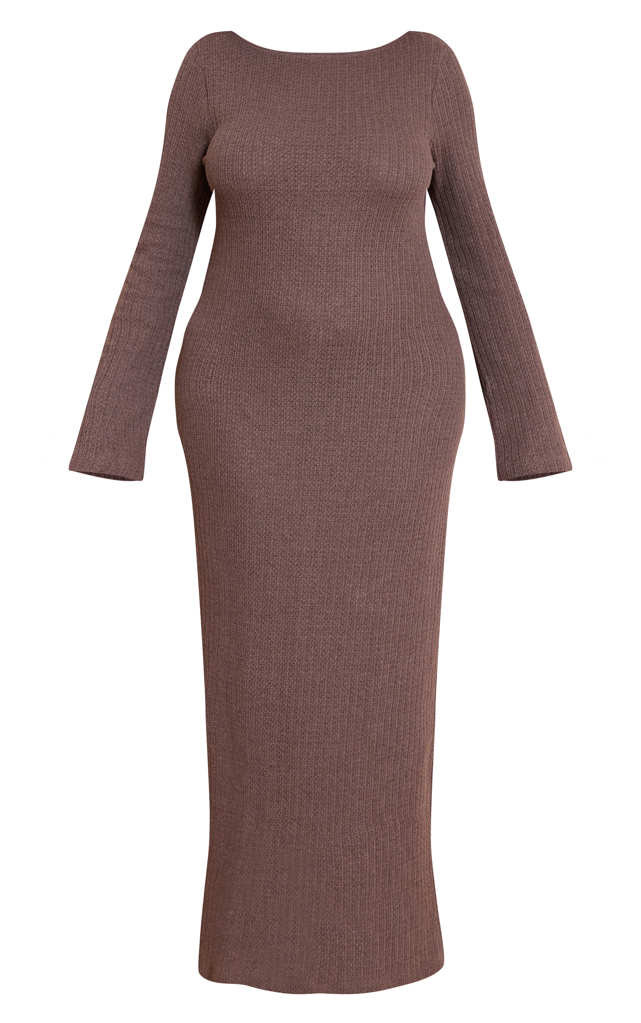 Plus Taupe Textured Backless Boat Neck Long Sleeve Maxi Dress image 5