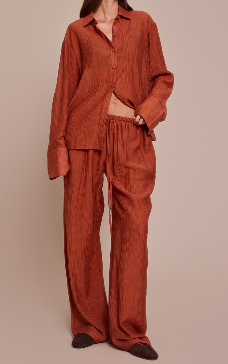 Burnt Orange Textured Slouchy Straight Leg Pants image 2