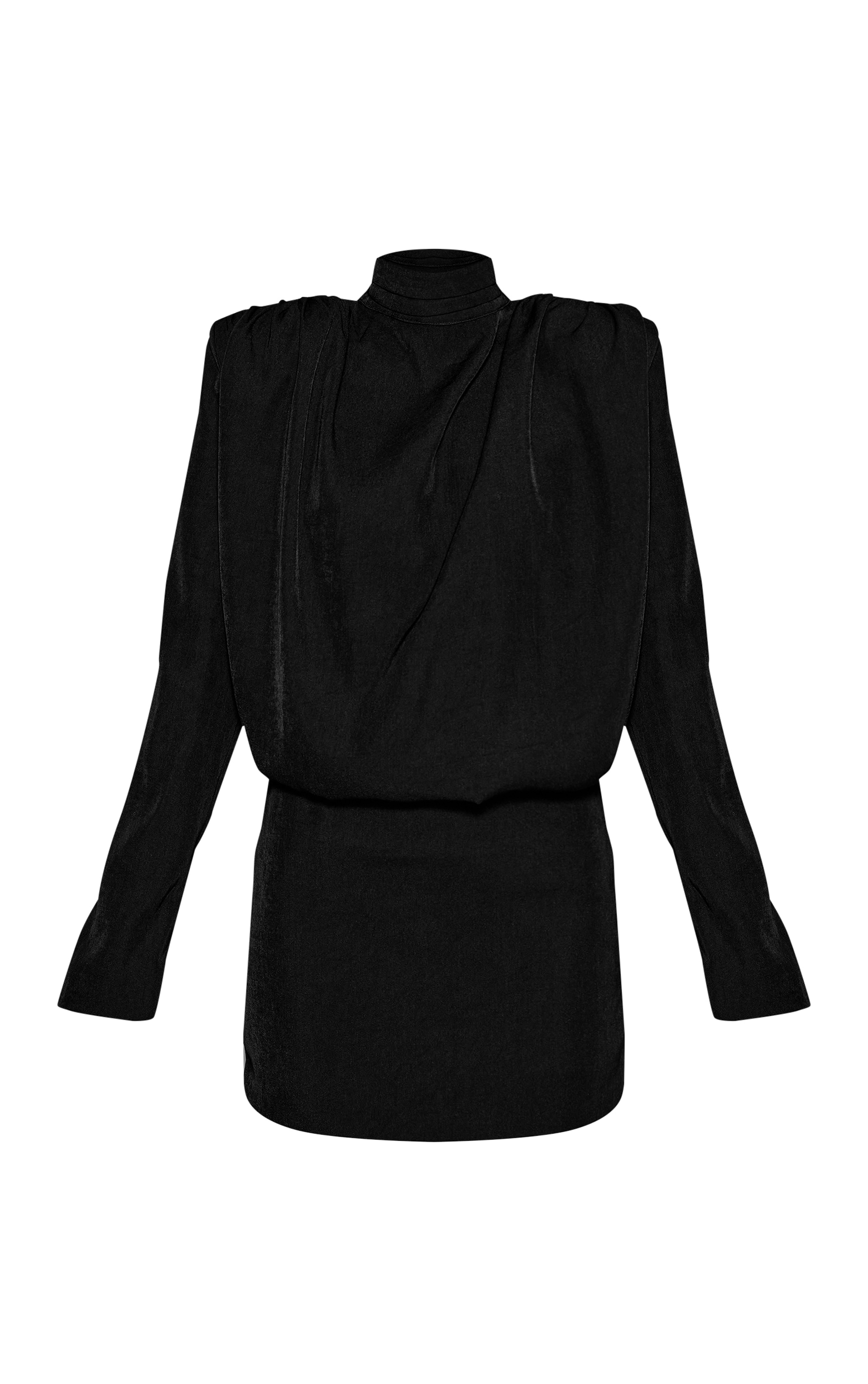 Black Woven Shoulder Pad Draped Top image 5