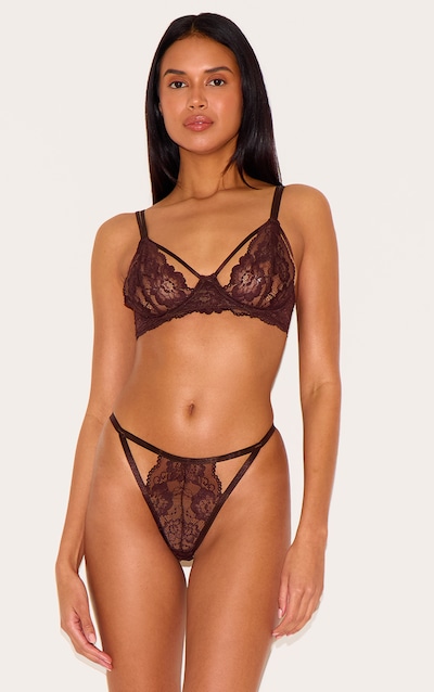 Chocolate Lace Strappy Cut Out Lingerie Set