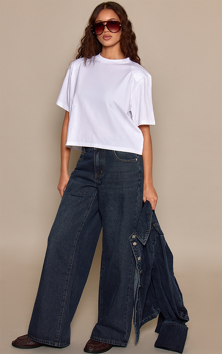 White Shoulder Detail Cropped Boxy T-Shirt image 3