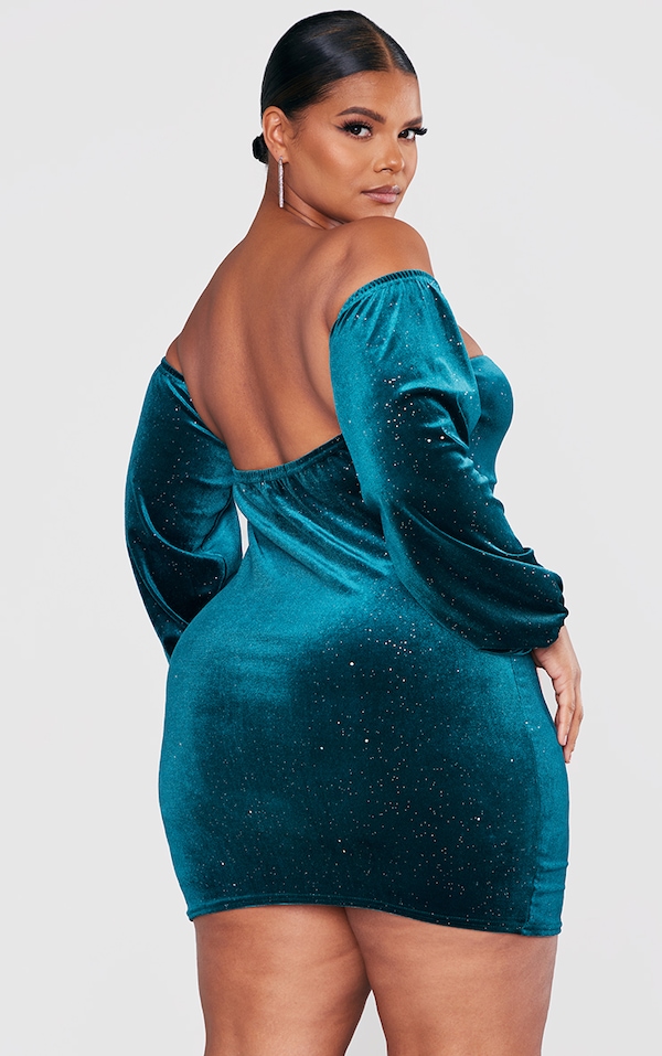 Emerald green velvet bodycon dress main image 0