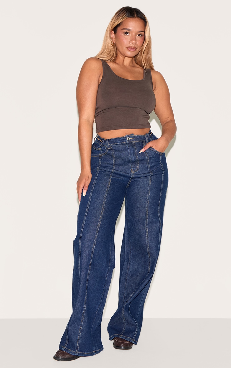 Shape Indigo Stretch Denim Highwaisted Adjustable Button Wide Leg Jeans image 2