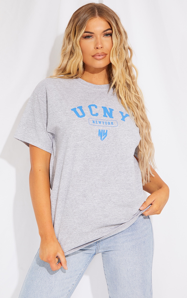 Grey Marl Varsity Printed T Shirt