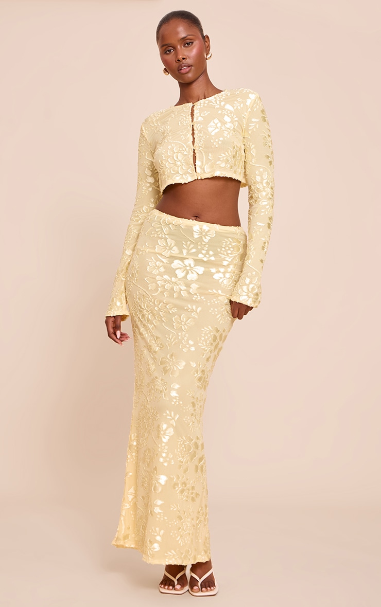 Butter Yellow Floral Sheer Maxi Skirt image 1