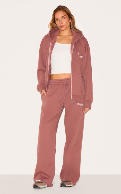 Mauve Healthy Body & Mind Premium Embroidered Oversized Wide Leg Joggers