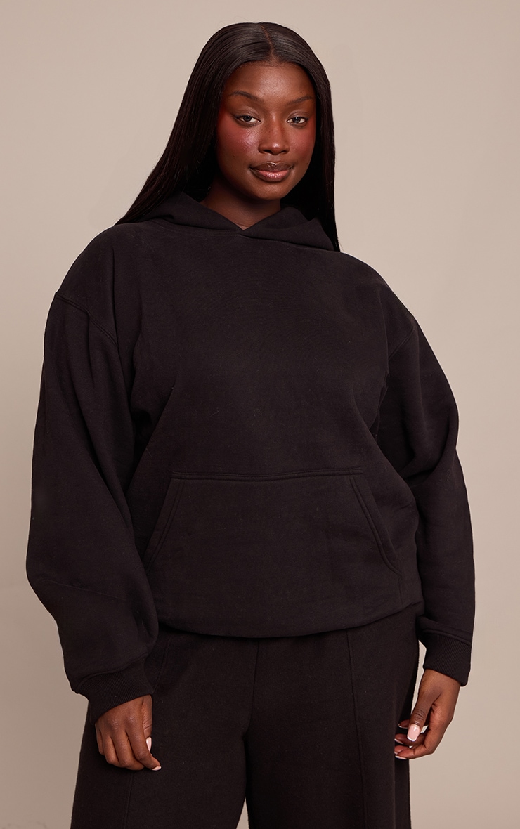 Plus Black Cotton Fleece Pullover Hoodie image 1
